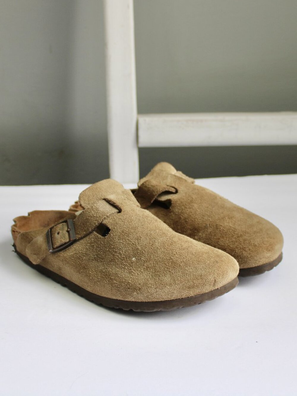 Birkenstock Tan Taupe Boston Suede Leather Clogs Slip-Ons 250 Size 39 / W8 / M6